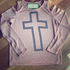 NWT. Cold shoulder cross long sleeve shirt.